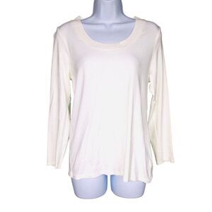 Womens Sequin Top Size L White Long Sleeve Scoop Neck Casual